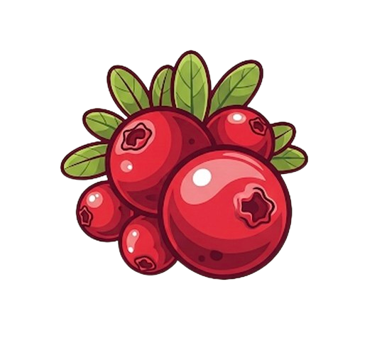 5 cranberries in front of leaves logo